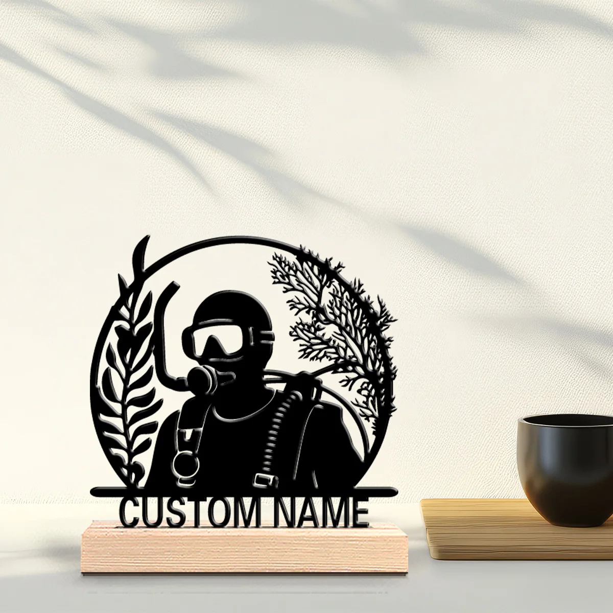 1pc Stylish Personalized Custom diving Metal Statues Wooden Base Bar Decor for Kitchen Dining Room Modern Rustic Themes