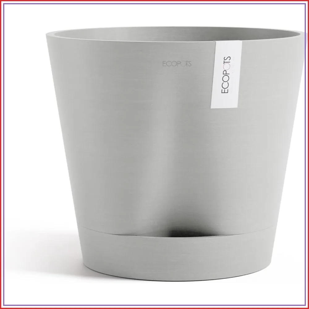 Round Self-Watering Planter 12in White Grey Indoor Outdoor Recycled Composite