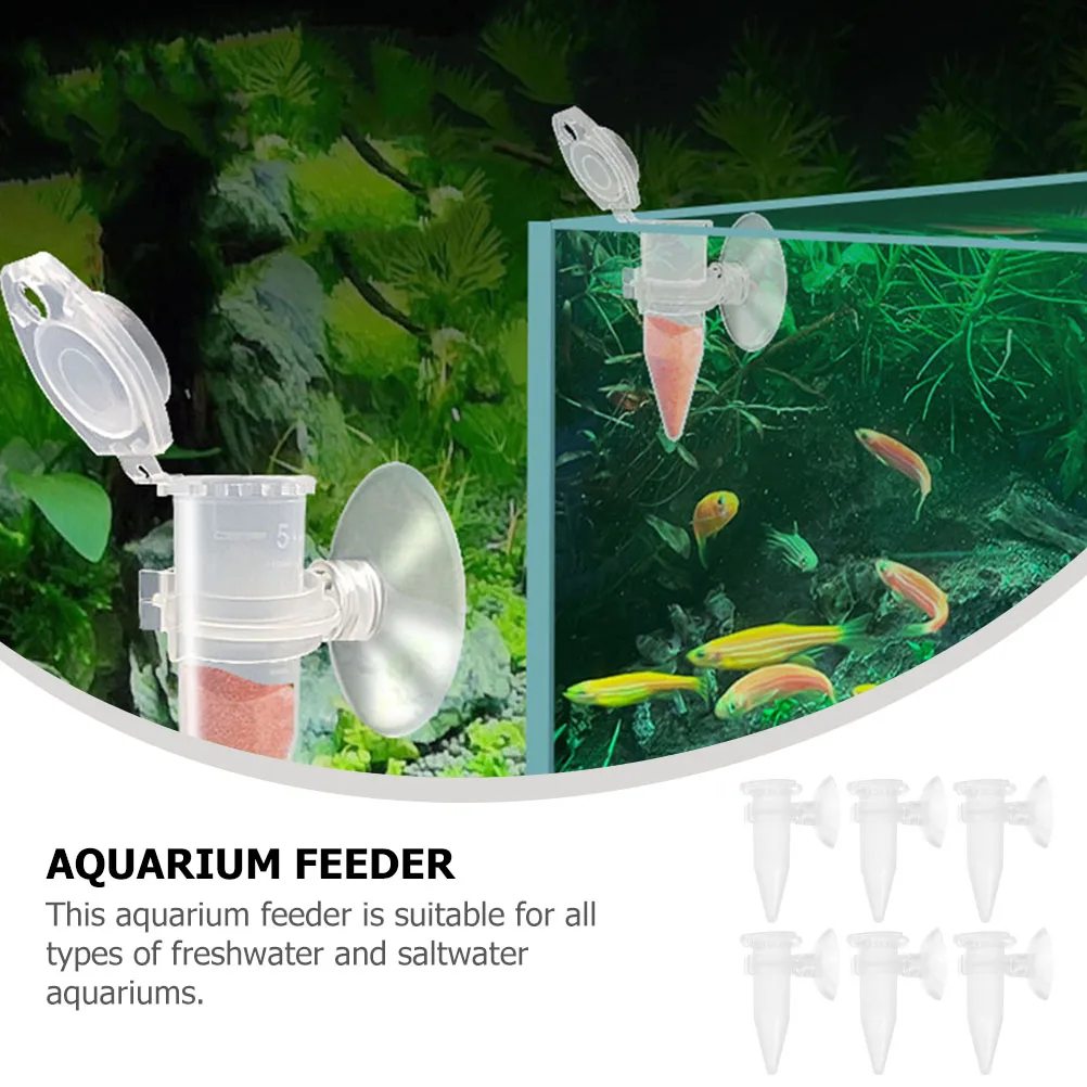 

6Pcs Automatic Shrimp Feeder Plastic Feeding Cup Durable Fish Tank Suction Cup Aquarium Feeder Tube Reusable Fish Bowl Accessory