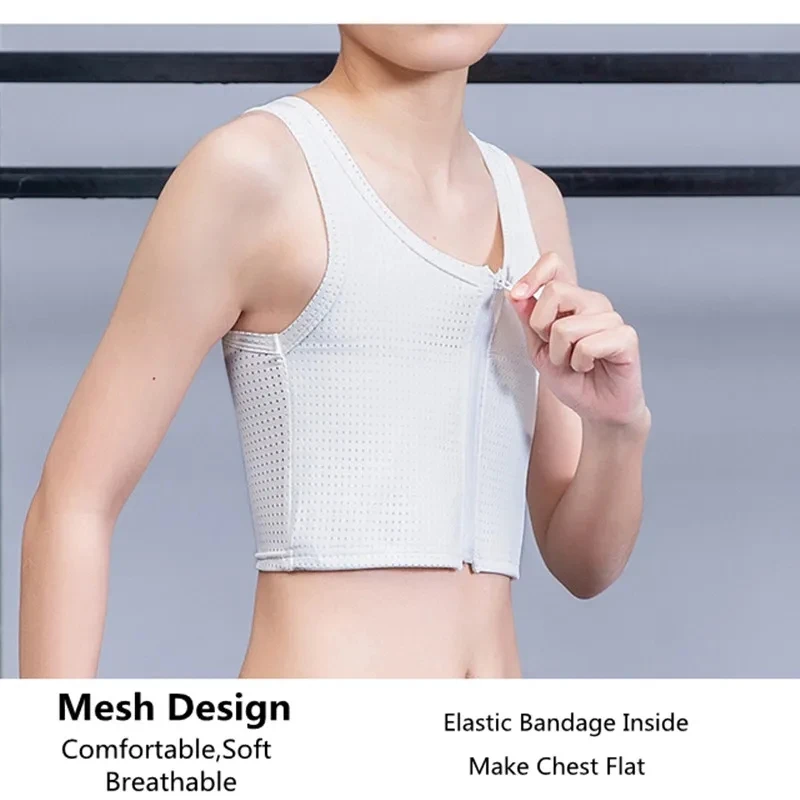 Flat Breast Slim Shaper FTM Lesbian Breathable Mesh Undershirt Front Zipper Bandage Tank Tops Transmen Women Chest Binder Vest