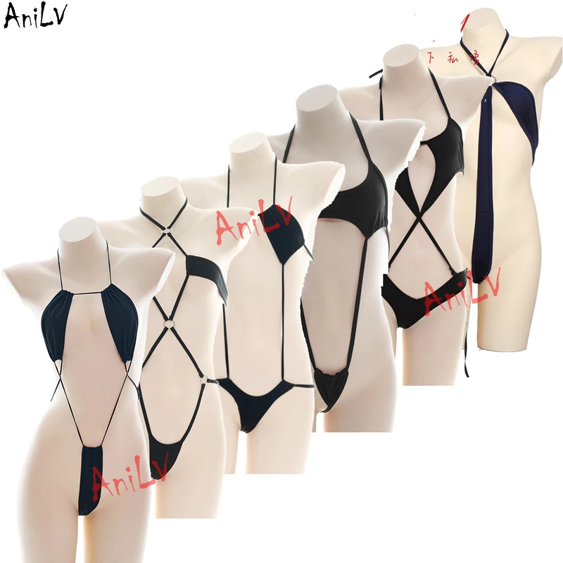 AniLV Beach Girl Three-point One-piece Bikini Series Costume Women Sexy Straps Bandage Bodysuit Pajamas Lingerie Uniform Cosplay