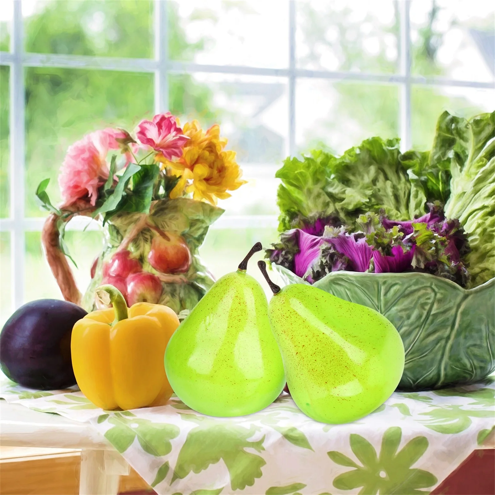 

Simulated Lemon Decoration Pear-shaped Ornaments Dining Table Green Foam Fake Fruits