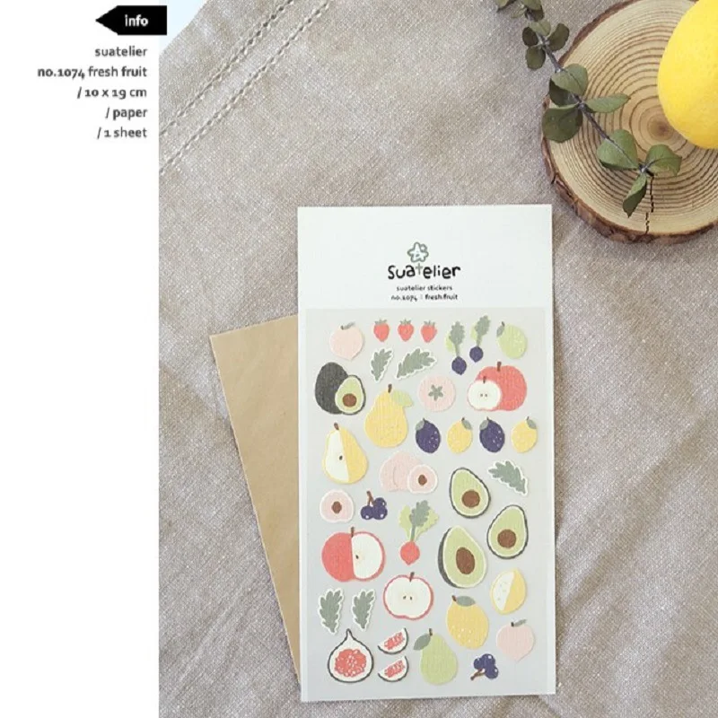 Korean Import Original Suatelier Avocado Lemon Strawberry Stickers Scrapbooking Diy Journal Cute Deco Kawaii Stationery Sticker