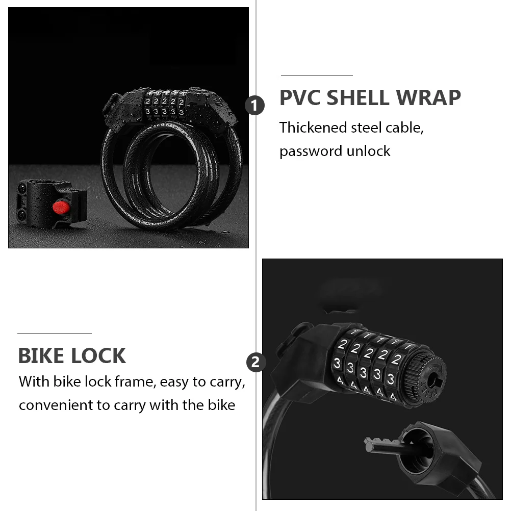 

Bike Lock 5- Combination Security Padlock Sturdy Steel Cable Chain for Bicycle Wear Resistant Durable Anti-Theft Cycling