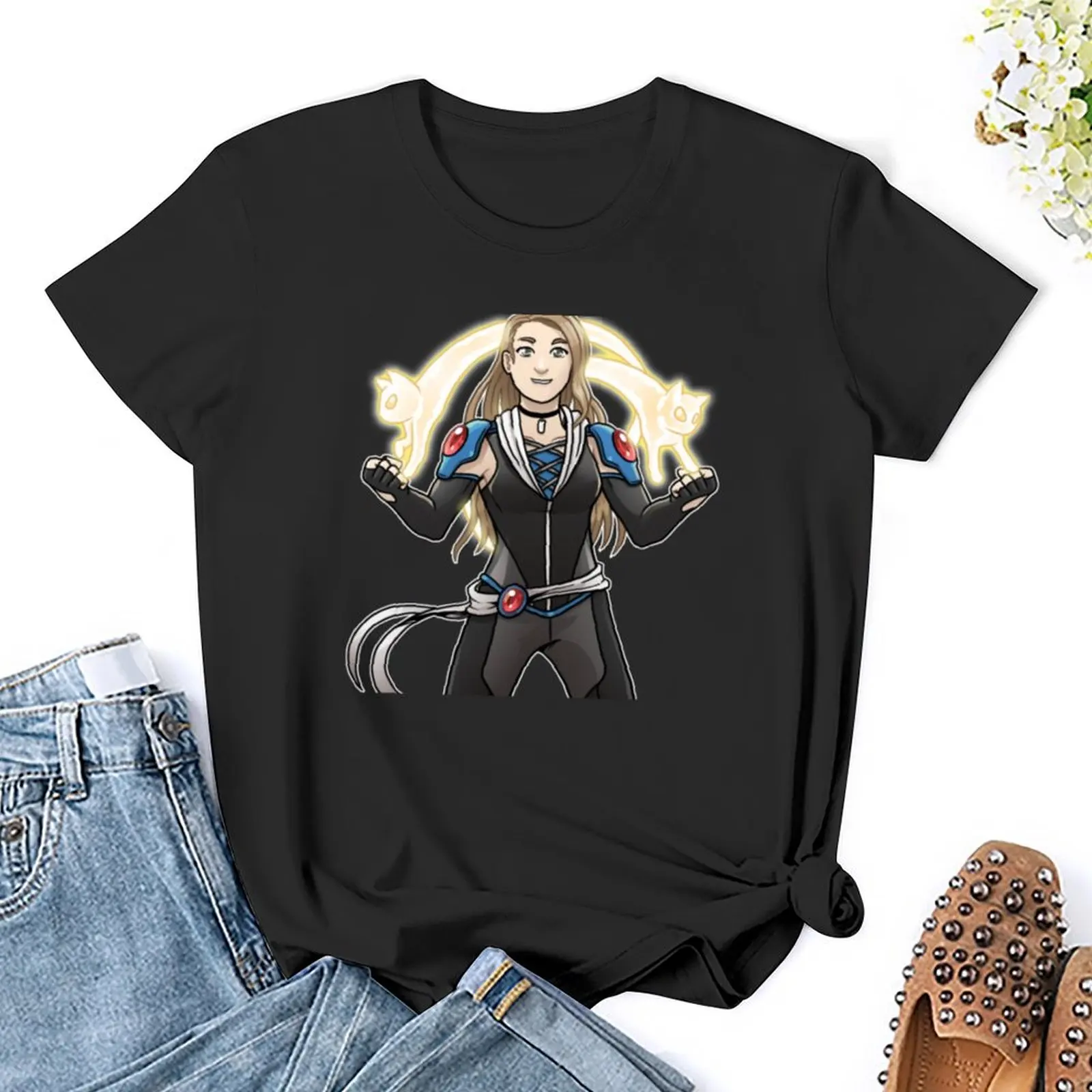 Nisha the Catcaster (No Background) - By Tenshiart Art T-Shirt hippie clothes funny lady clothes Women tops