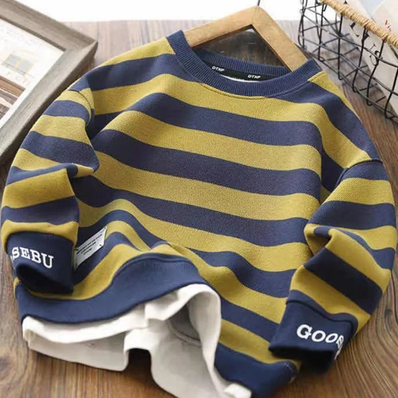 Boys Hoodies Sweatshirts Cotton Tops Outwear 2024 Stripe Spring Autumn Kids Teenagers Long Sleeves Children\'s Clothing