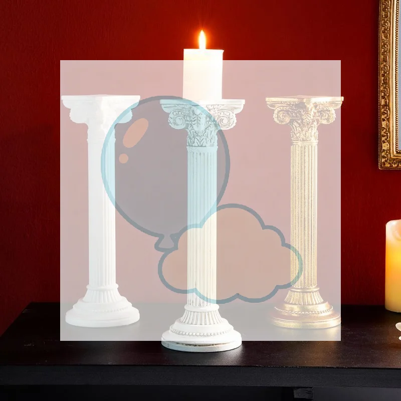 3-Color Resin European Retro Roman Column-Shaped Decorative Candlestick, Central Decorative Item On The Desktop