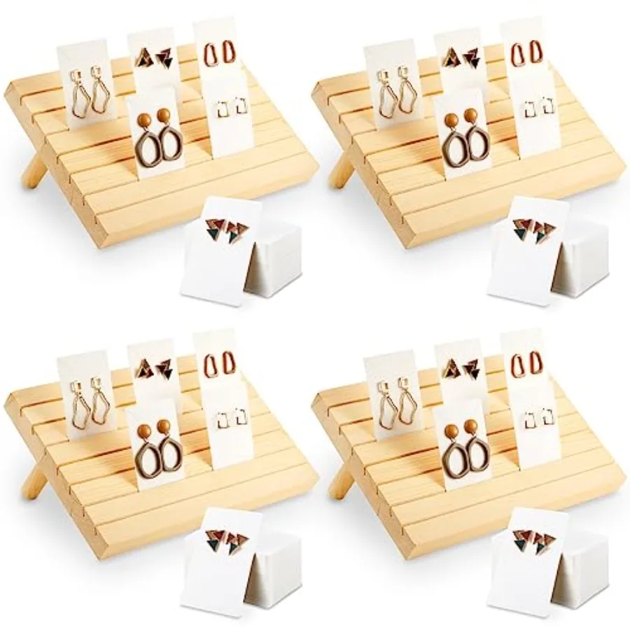 

124 Pcs Wood earring card display wooden earring display stand 4 Set Jewelry stand holder with Card for Jewelry Selling