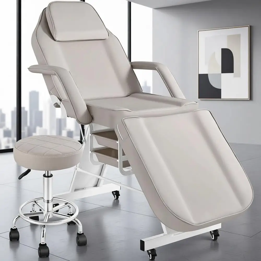 

Adjustable Tattoo Chair with Lockable Armrest, Waterproof Leather - Grey