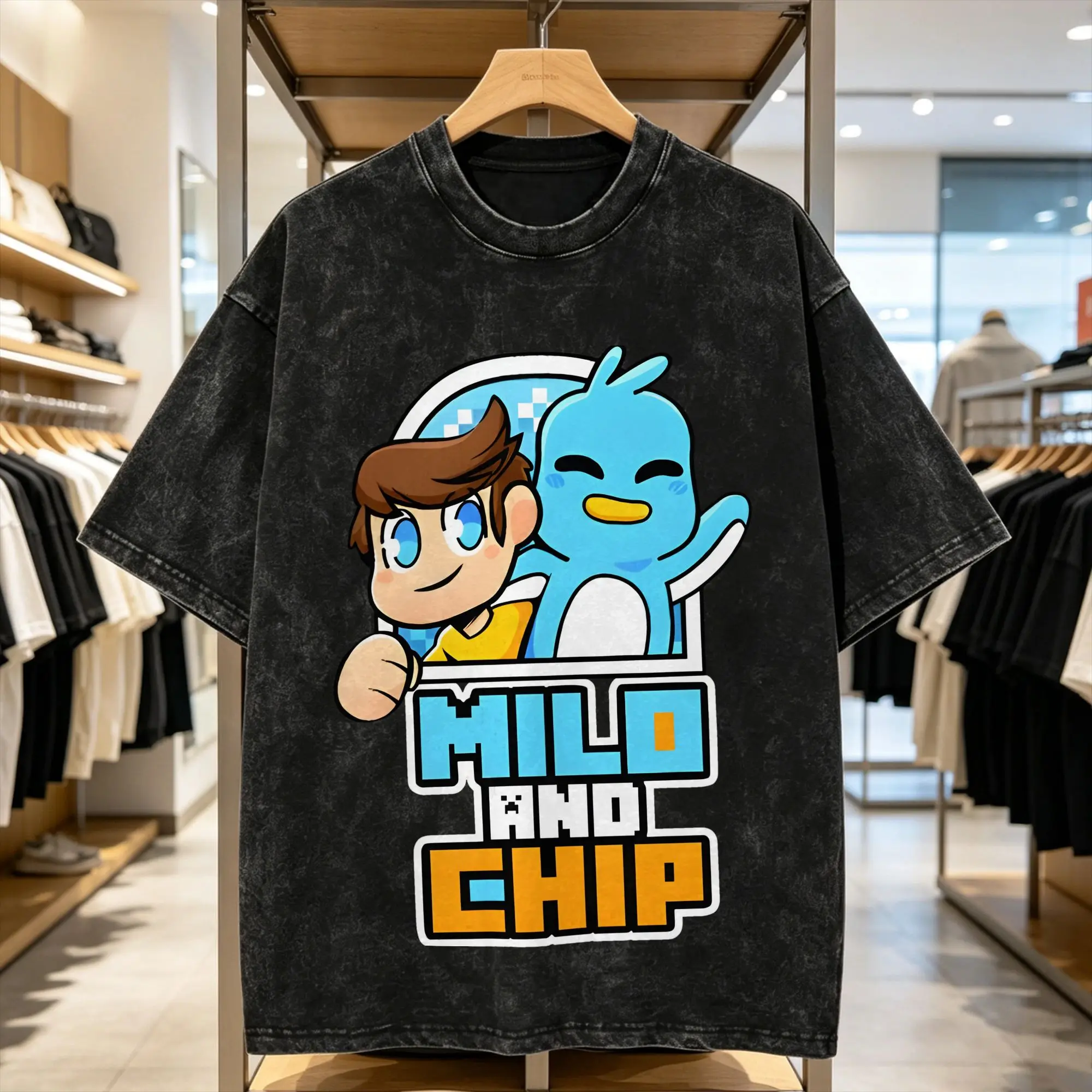 Men T-Shirt Milo And Chip Washed T Shirts Popular  Summer Tee Shirt Vintage Print Casual Clothing Gift