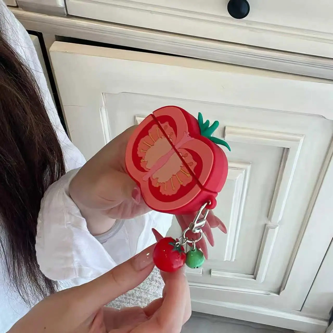 Creative  Half  Fruit Tomato With Pendant Soft Silicone Shockproof Protective Earphone Cover Case for AirPods  4 Pro 2 Pro 3