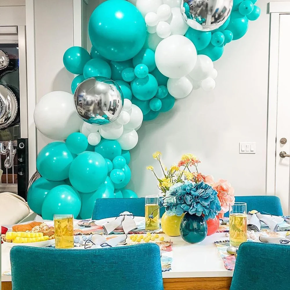 Teal Blue Balloon Arch Garland Kit Turquoise Silver White Balloon Baby Shower Kid Birthday Decoration Wedding Party Decor Globos