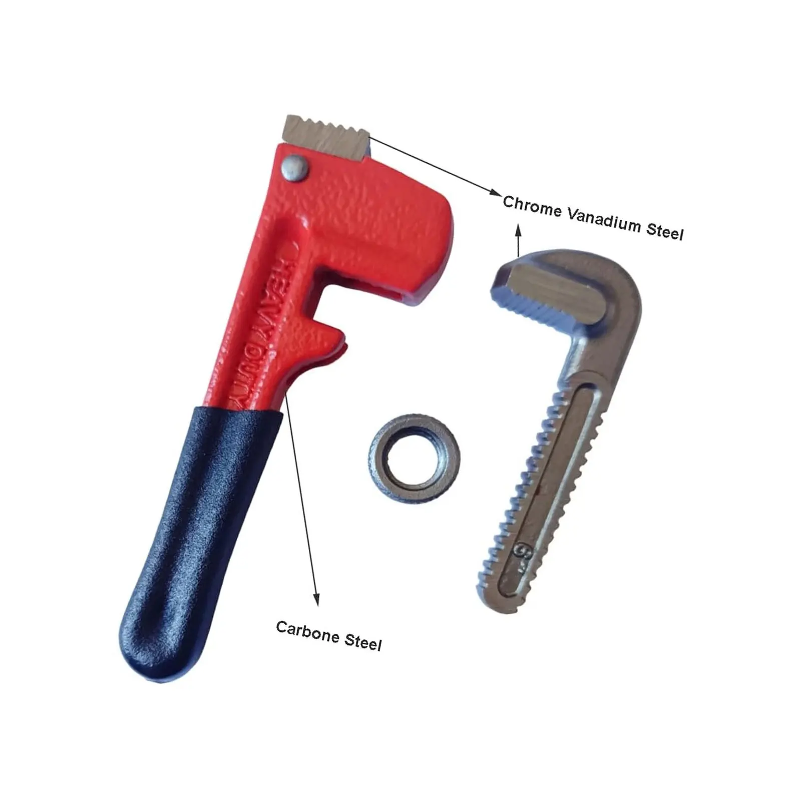 【6" Heavy-Duty Pipe Wrench】Adjustable Chromium-Vanadium Plumber Wrench – Floating Hook Jaw I-Beam Handle Red