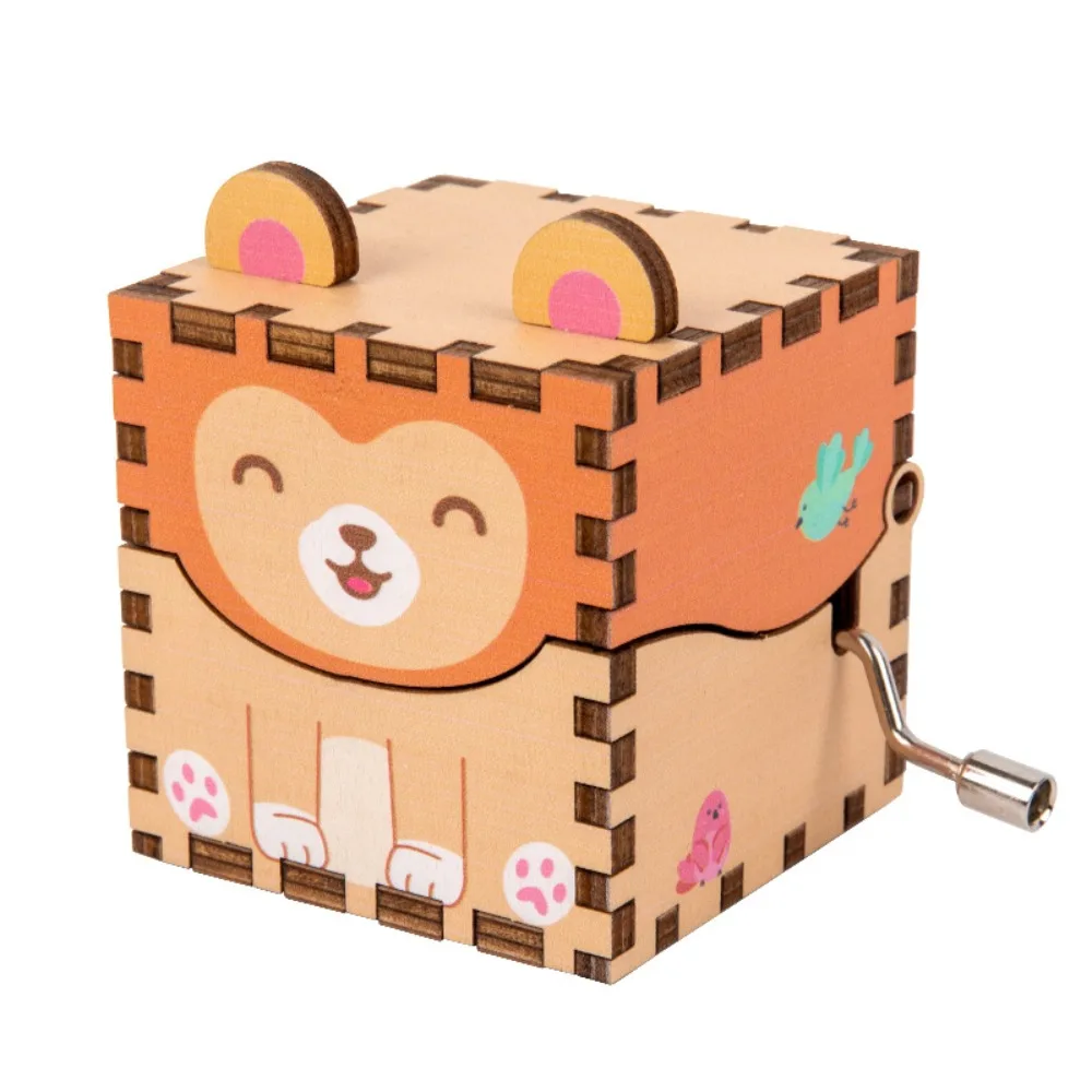 

Crafts 3D Wooden Music Box Puzzle Structure DIY Hand Crank Musical Boxes Color Print Cartoon Animal Music Box Ornament