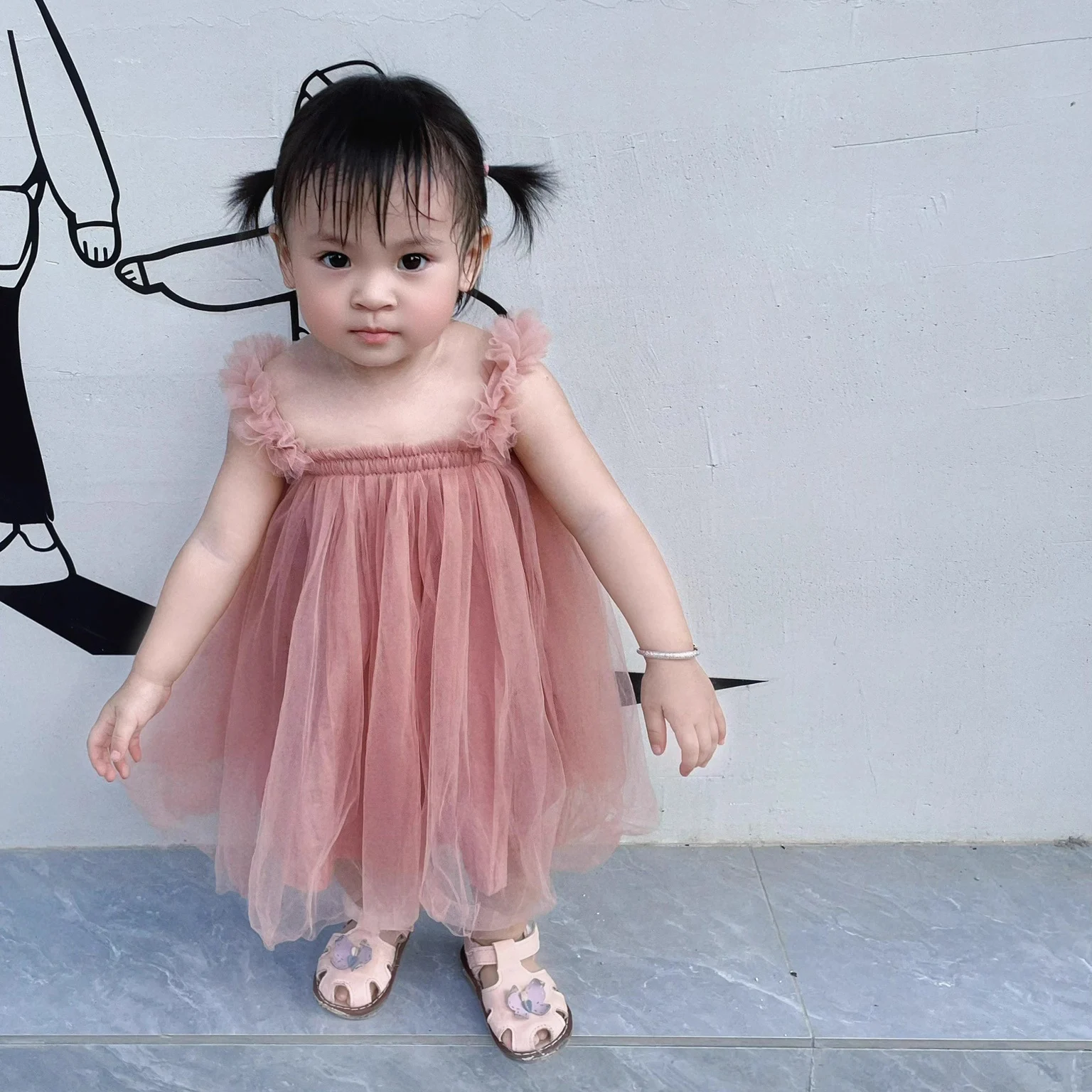 1-6T Toddler Kid Baby Girl Summer Clothes Off Shoulder Sleeveless Tutu Dress Elegant Infant Princess Puff Dress Outfit