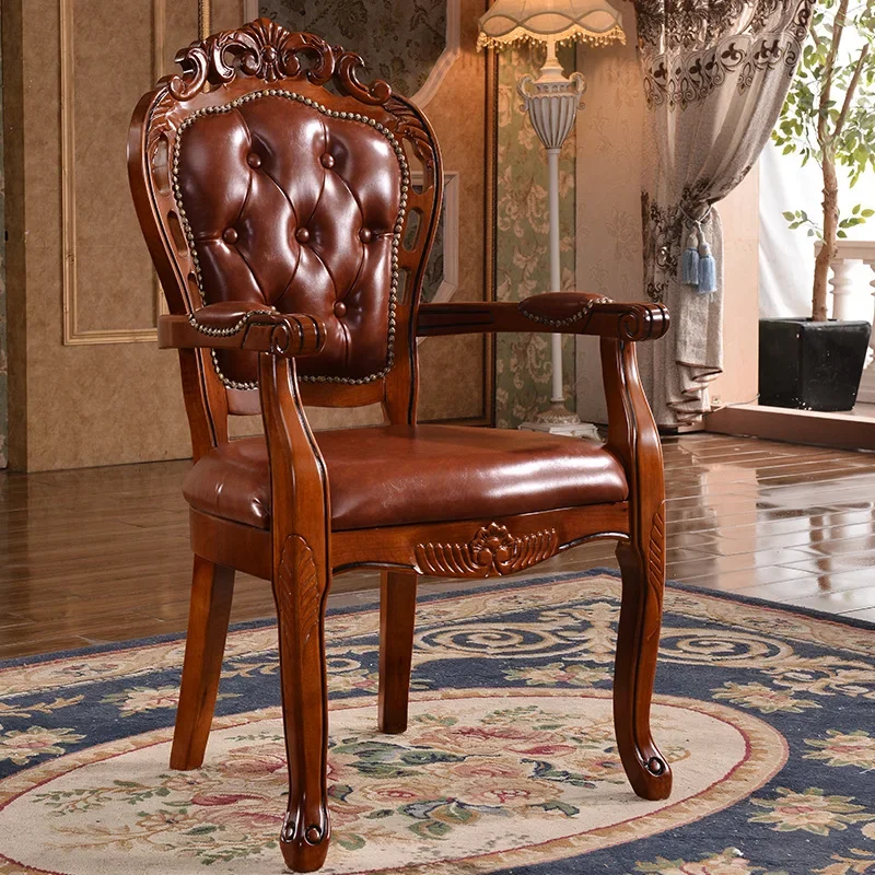 HOT European Style, Dining Chair, American Style, Chair, Home, Backrest, Solid Wood, Retro, Armrest, Hotel, Restaurant