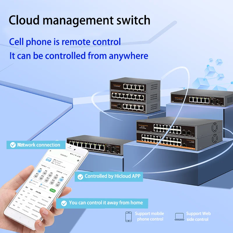 WEB/APP Cloud Managed Gigabit Ethernet Network Switch 5 Port 100/1000Mbps Switch Internet Splitter Desktop RJ45 Hub