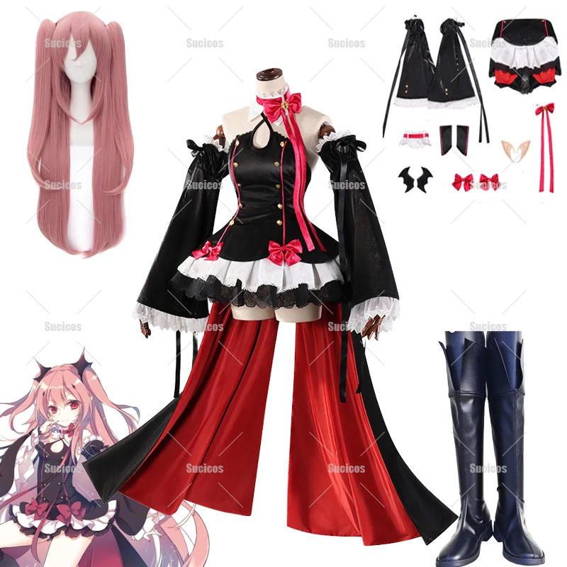 

Anime Seraph of The Ennd Krul Tepes Cosplay Costume Wig Vampire Black Red Lolita Dress Woman Girls Halloween Role Play Shoes