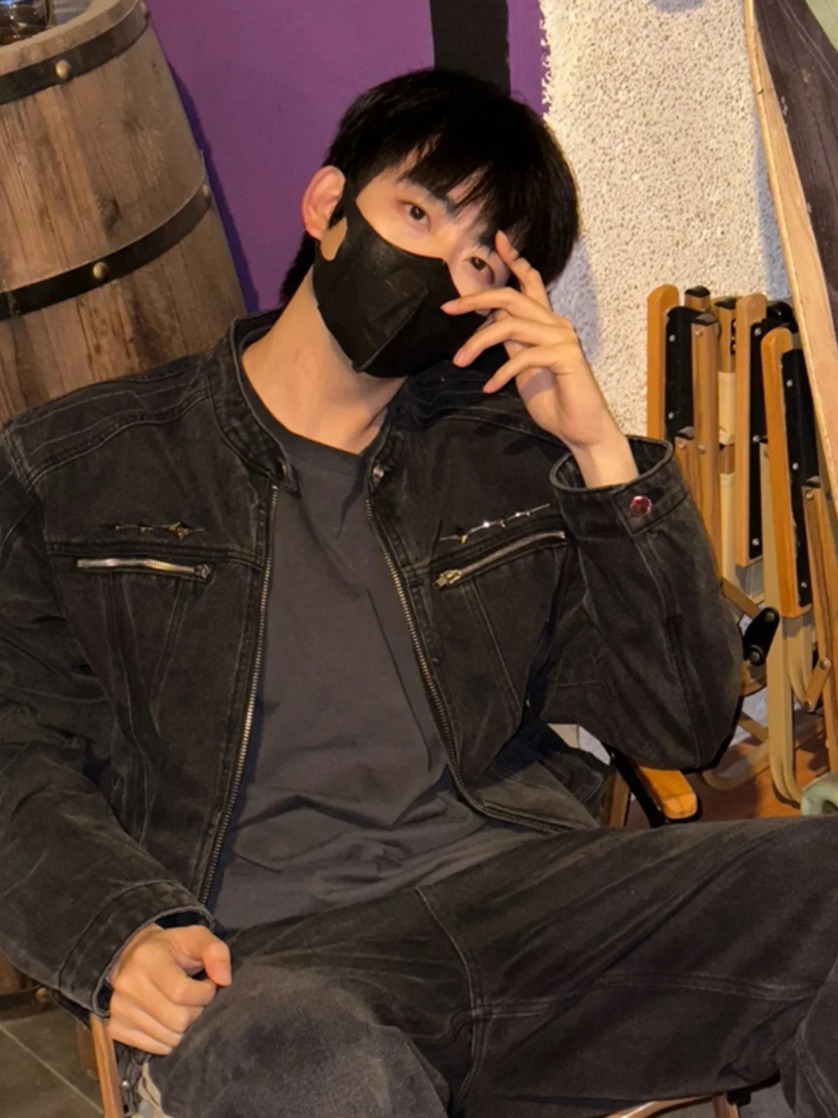 

2024 New ort Padded oulder Men's Denim Jaet Zipper Design American Vibe Casual Faion Windproof Outerwear Coat