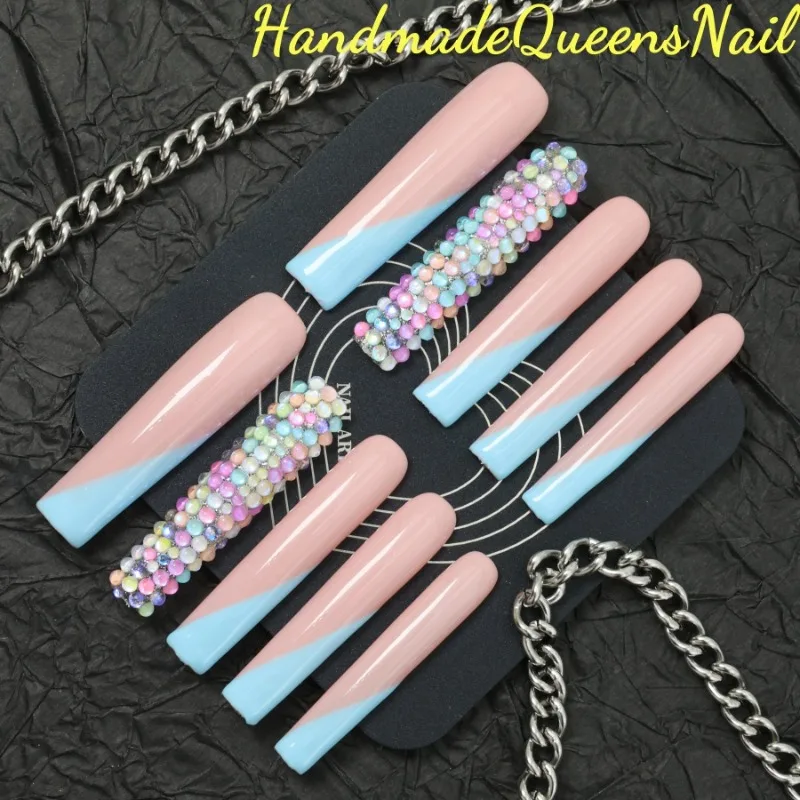 

10 Pieces of Hand-made Press-on False Nail with Full Diamonds,super Long Ballet-style Nails,gemstones,full Coverage Nail Art Set