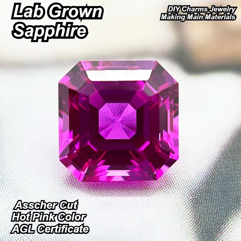 

Lab Grown Sapphire Asscher Cut Hot Pink Color DIY Charms Jewelry Making Main Materials Selectable AGL Certificate
