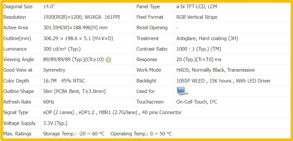 NV140WUM-T02 SD10Z34935 5D10V82399 14 inch Laptop Display LCD Screen On-Cell Touch Slim IPS Panel FHD 1920x1200 EDP 40pins 60Hz