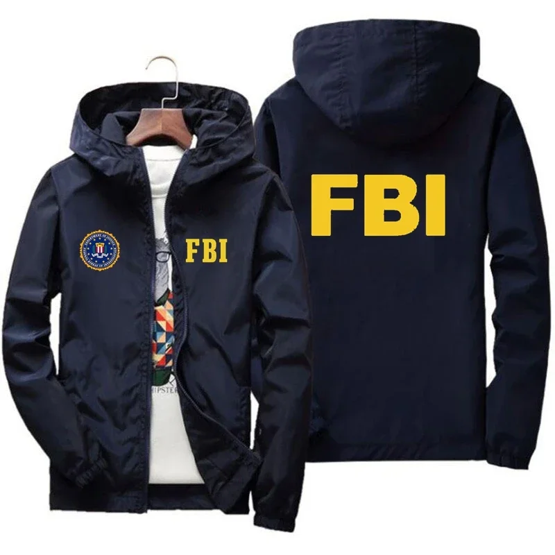 Men's brand clothing Hooded sweatshirt FBI print High quality jacket Windproof waterproof casual fashion coat Spring Fall