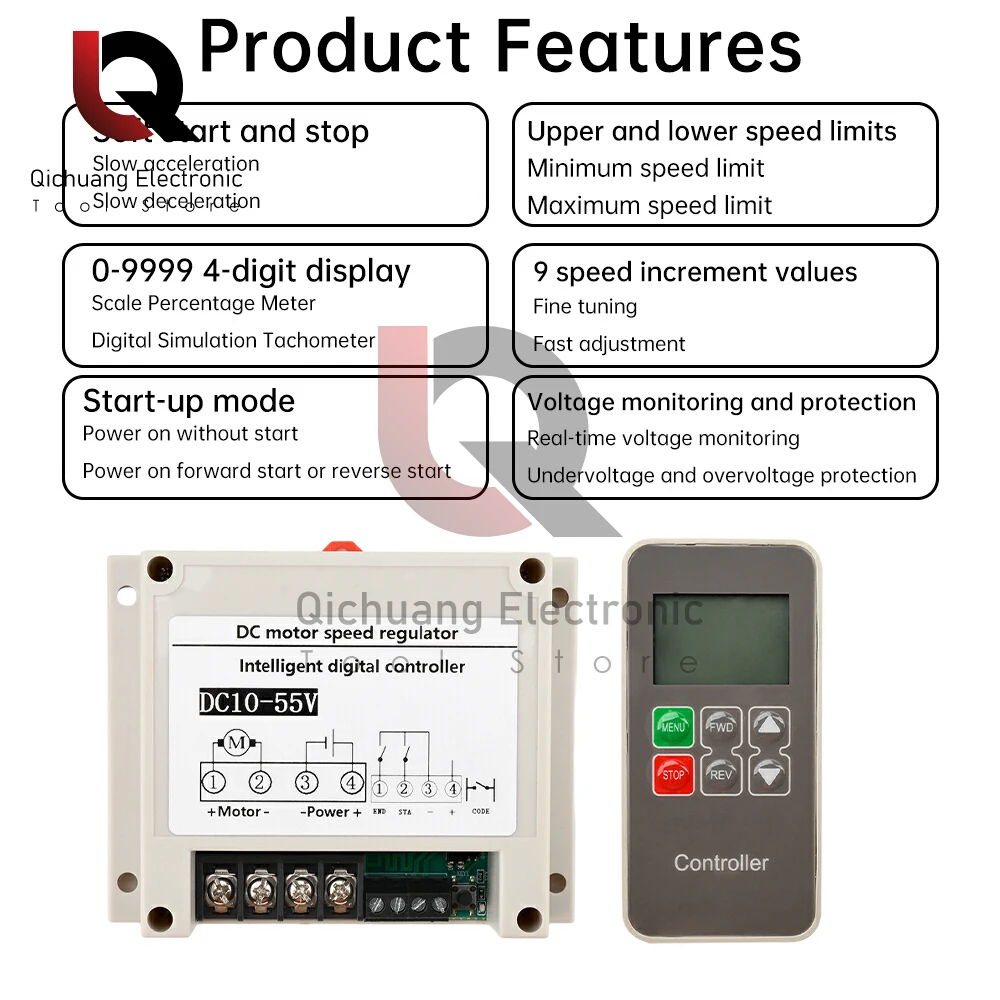 30A DC10-55V สมาร์ทแปรงมอเตอร์ Controller มอเตอร์ไดรฟ์จอแสดงผลรีโมทคอนโทรลรองรับแรงดันไฟฟ้าการตรวจสอบปัจจุบัน