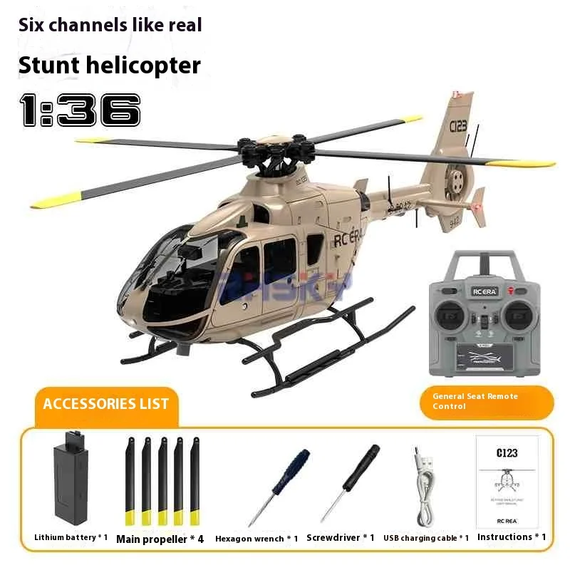 New C123 6CH RC Helicopter EC135 Double Brushless Direct Drive Single Paddle Aileron Free Helicopter model 3D Optical Flow Toys