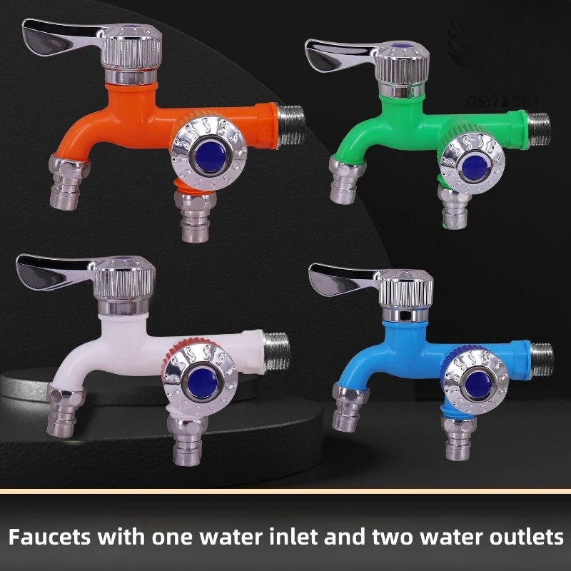 

Faucet Double Outlet Dual Control Water Tap Home Bathroom Hose Irrigation Fitting Plastic Connector 1/2" Universal Interface