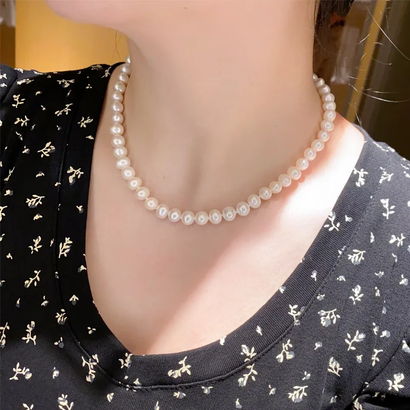 Elegant Women's White Round Pearl Necklace 8-9mm 9-10mm 10-11mm Real Pearls  Knotted Costume Jewelry Affordable Price