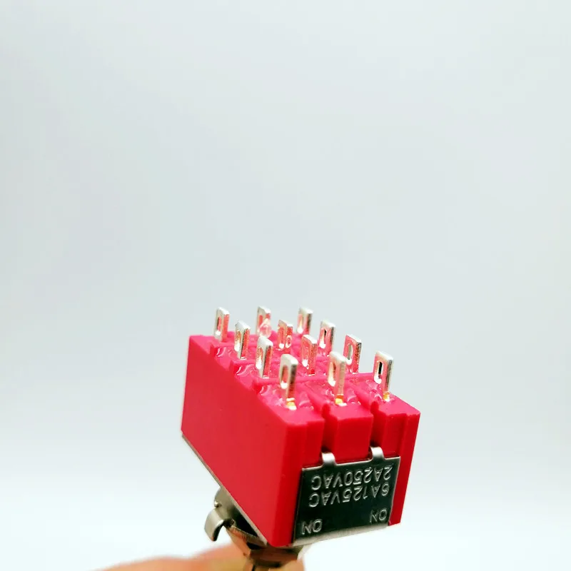 1 Pcs, 12Pin, Tuimelschakelaars, Rood, 2/3 Positie, op-Op Dpdt Mini Tuimelschakelaars, 6A/125V-2A/250V Ac, MTS-402, drukknop