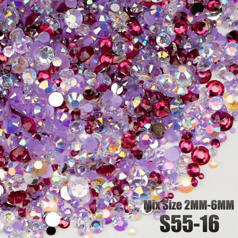 VDD S55-13 Gemischte Größen 2-6mm Harz-Strasssteine Kristalle Nicht Heißfixierbar Farbe AB Flache Rückseite Steine für DIY-Bastelarbeiten Nagelkunst-Dekorationen – Detail 20