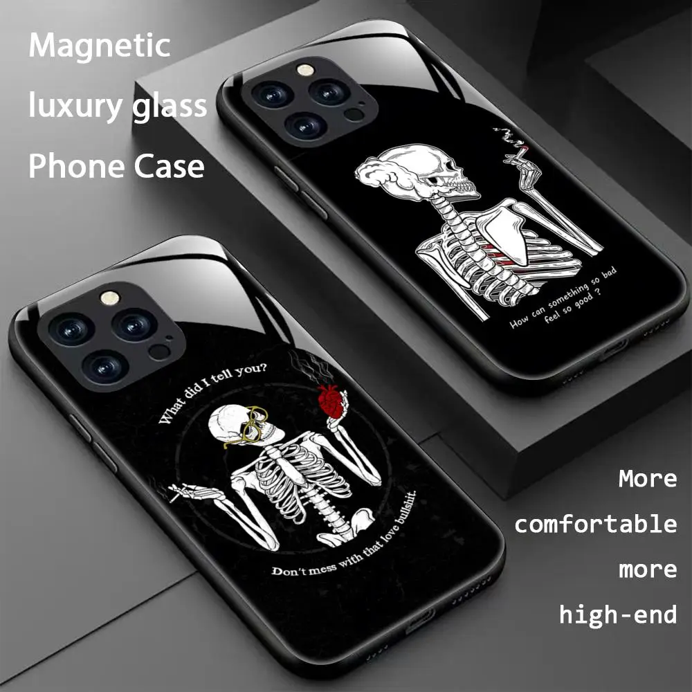 

Чехол для телефона с изображением черепа крутого философии для iPhone 16, 15, 14, 13, 12, 11 X XR XS 8 Plus Mini Pro Max, стеклянный магнитный чехол для телефона