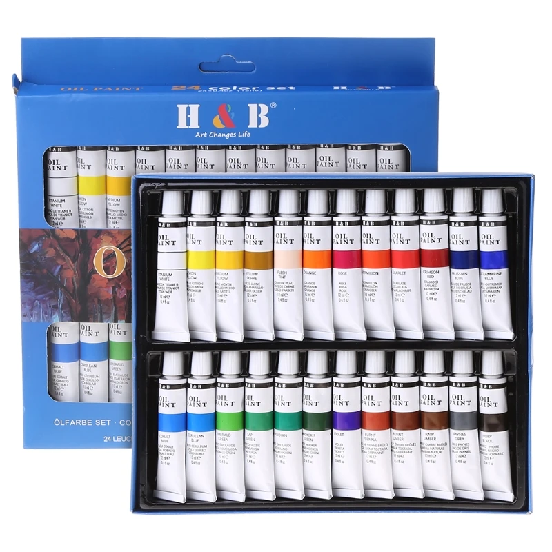 24 Colors Professional Oil Painting Paint Drawing Pigment 12ml Tubes Set Artist Art Supplies for Beginner Dropship