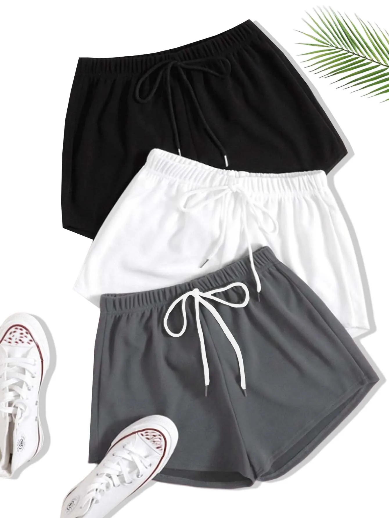 Women's fashion slim-fit sporty casual shorts three-piece set
