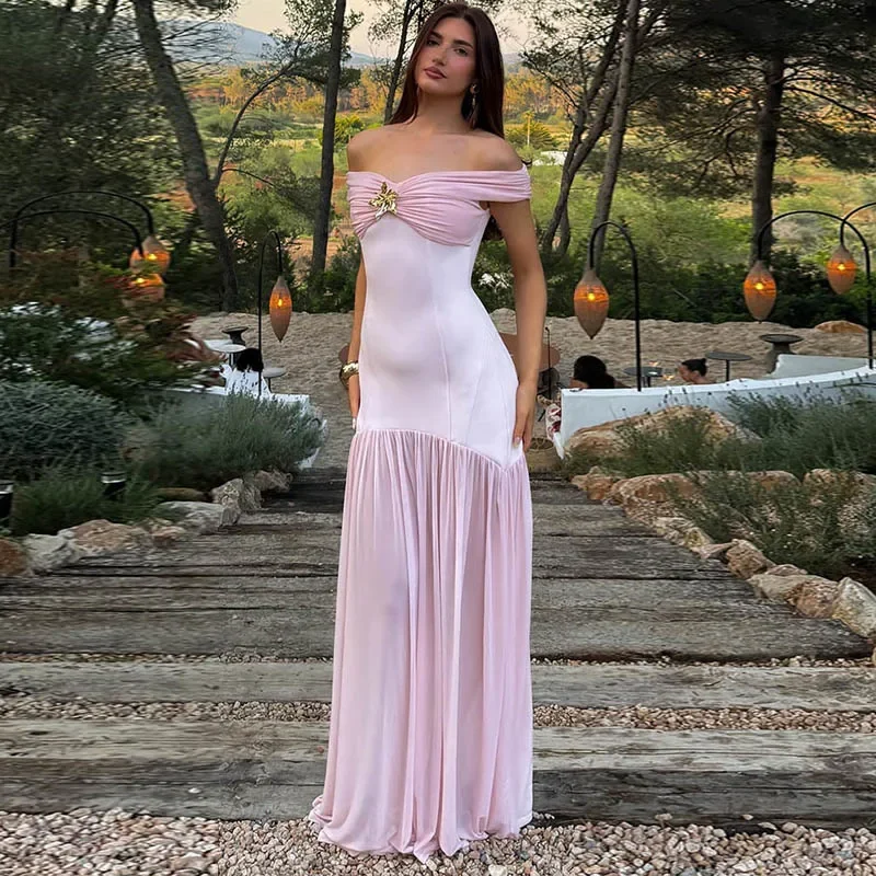 

summer wedding guest dresses women 2025 New pink off the shoulder maxi dress bodycon party dresses