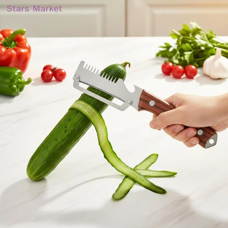 New 3-in-1 Serrated Peeling Knife Premium Vegetable Peeler With Scallion Shredder And Bottle Opener Kitchen Tool