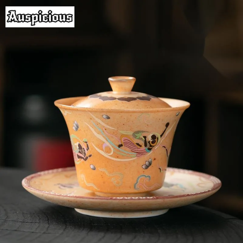 

150 мл античная Ручная роспись Dunhuang Apsaras Gaiwan Zen Tea Tureen Крышка для китайского чая чашка Чайные Аксессуары Украшение