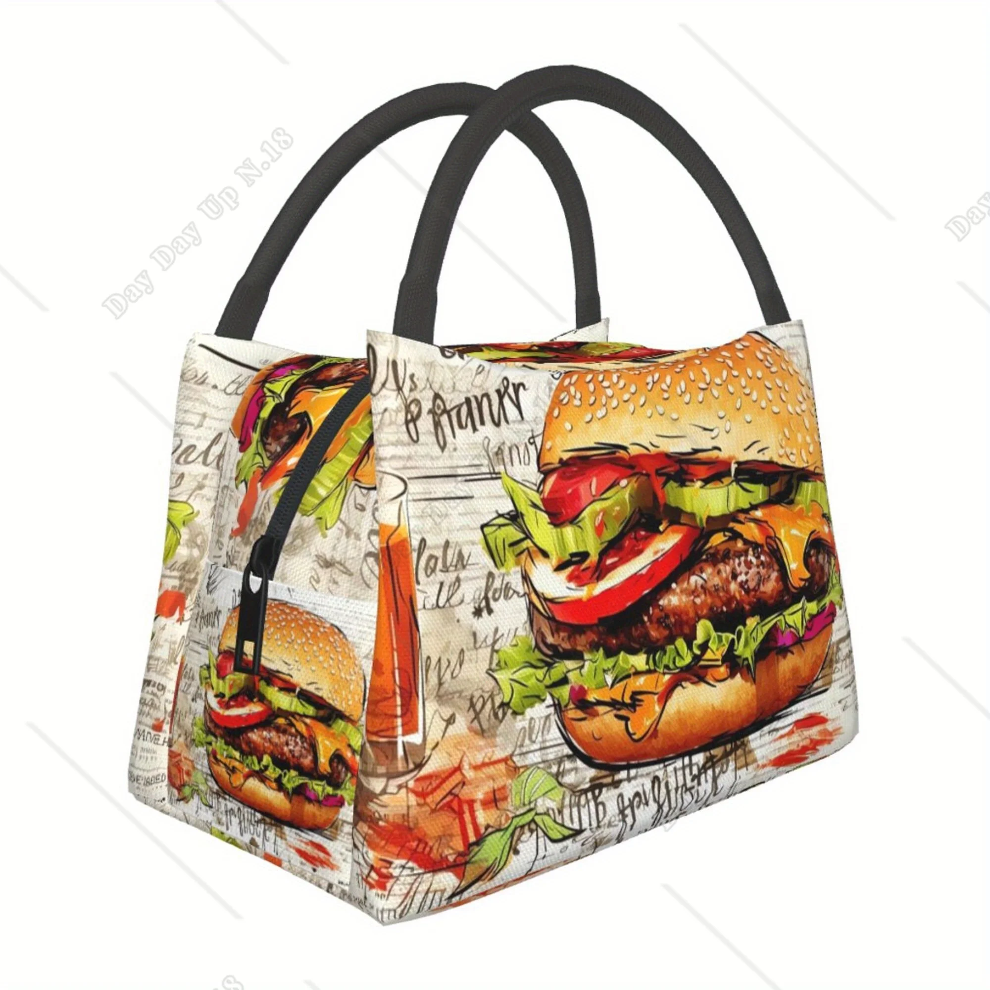 

Сумка-холодильник с рисунком гамбургера, портативная, многоразовая и вместительная для кемпинга, пикника, пляжа, дома, ресторана, офиса