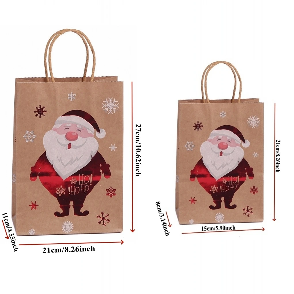 6-24pcs Large Kraft Paper Christmas Gift Bags with Glossy Print Holiday Tote Bags for New Year Party Favors And Present Wrapping