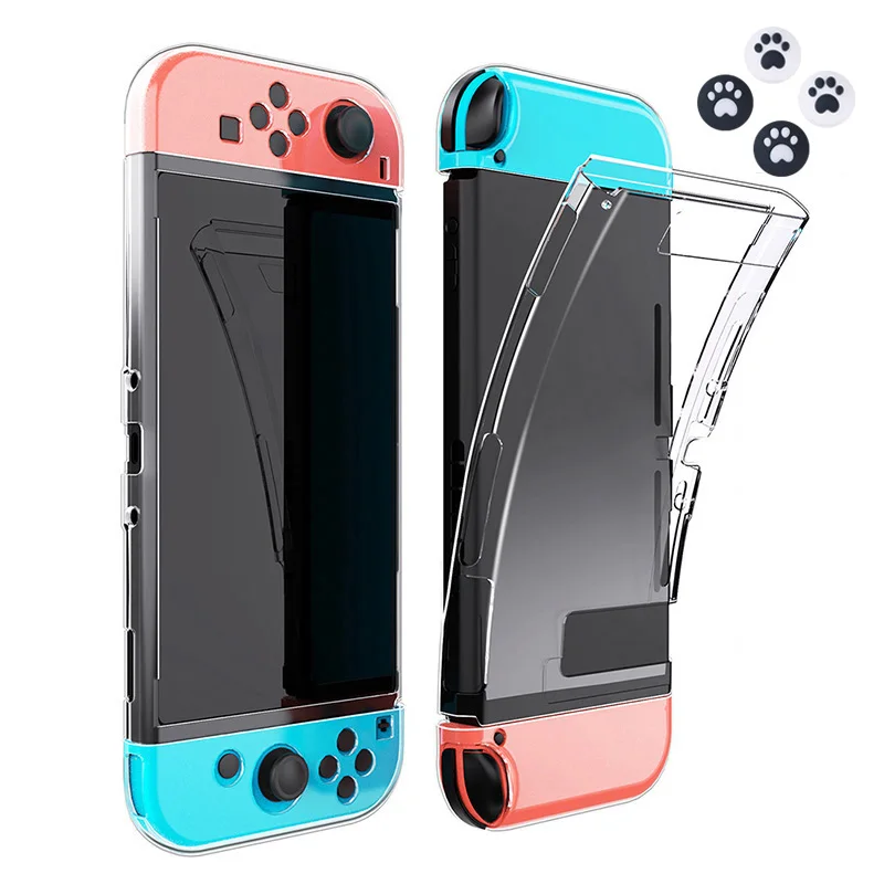 Transparente weiche TPU-Schutzhülle für Switch NS-Konsole mit kostenloser Daumenstick-Griffe, Kappe, Spielzubehör, Zubehör
