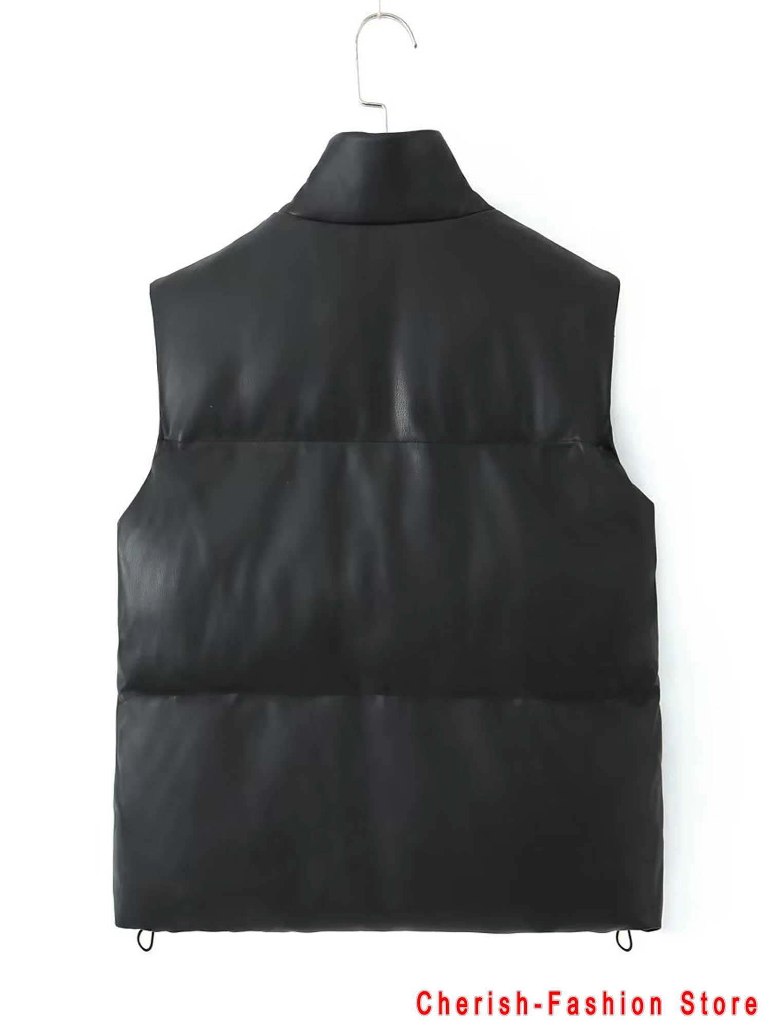 Mode Streetwear Vrouwen Gezwollen Vest Winter Dik Parkas Jasje Zwart Pu Dames Jassen Faux Lederen Donsvest Losse Dame Vest