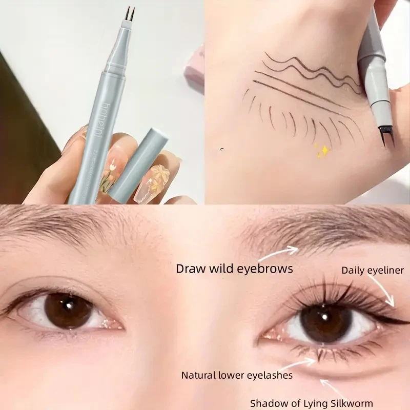 0.01mm double-claw lower eyeliner liquid eyeliner, ultra-fine eyebrow pencil, multi-purpose for beginners, black & brown, Korean