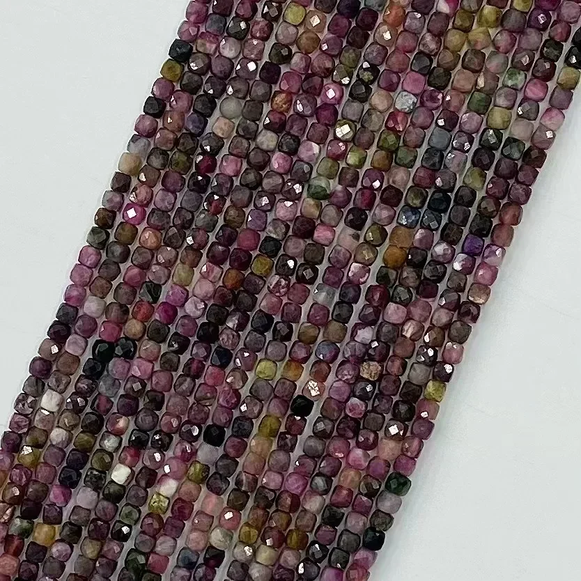 الشركة المصنعة بالجملة الطبيعية الملونة التورمالين مربع الأوجه مكعب فضفاض الخرز والمجوهرات سوار ذاتي الصنع قلادة 38 سنتيمتر الملحقات #3