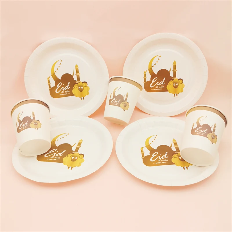 1 beutel Gold Eid Al-Adha Mubarak Schafe Einweg Pappbecher Platte Ramadan Mubarak kareem Hijab Muslim Islamischen Festival Party decor