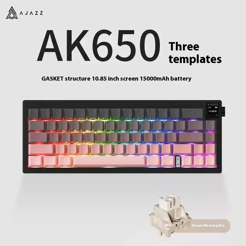 

Ajazz Ak650 Wireless Mechanical Keyboard Bluetooth Three-Mode Customized Game Gasket With Screen Esports Wired Keyboard Gift