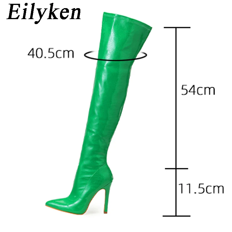 EilyKen Candy Color Women Over The Knee Boots Sexy Pointed Toe Thigh High Long Booties Steel Tube Dance Stiletto Shoes