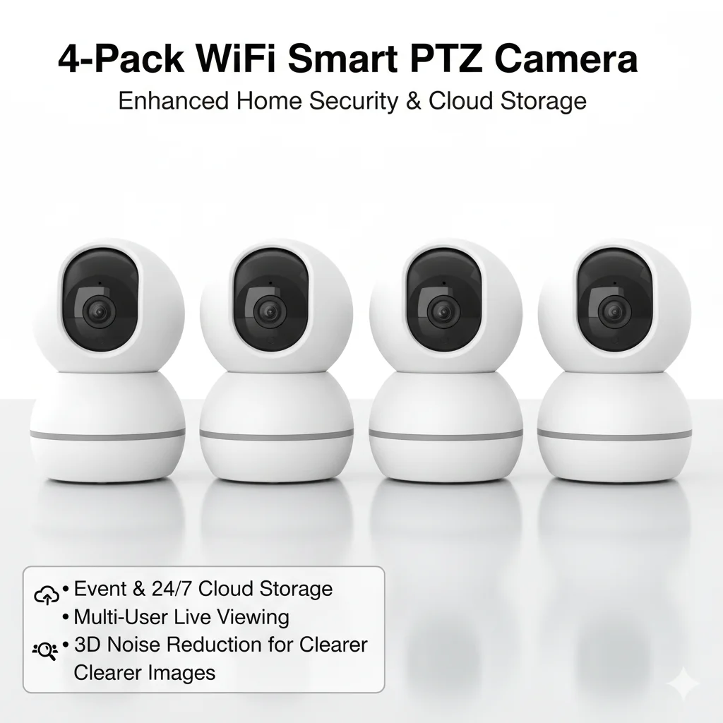 

Комплект из 4 умных Wi-Fi PTZ-камер: улучшенная домашняя безопасность и облачное хранилище