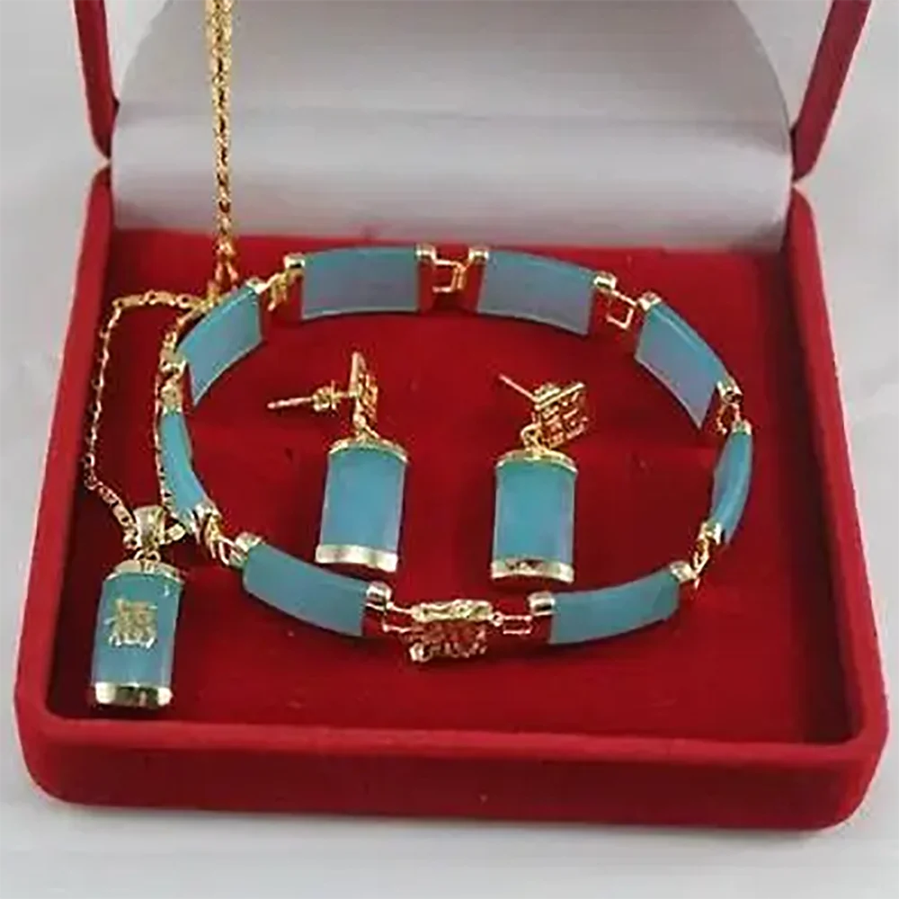 hot sell new - Wholesale fast SHIPPING Fine Blue stone pendant necklace bracelet earrings sets AAA k41 (A0511)